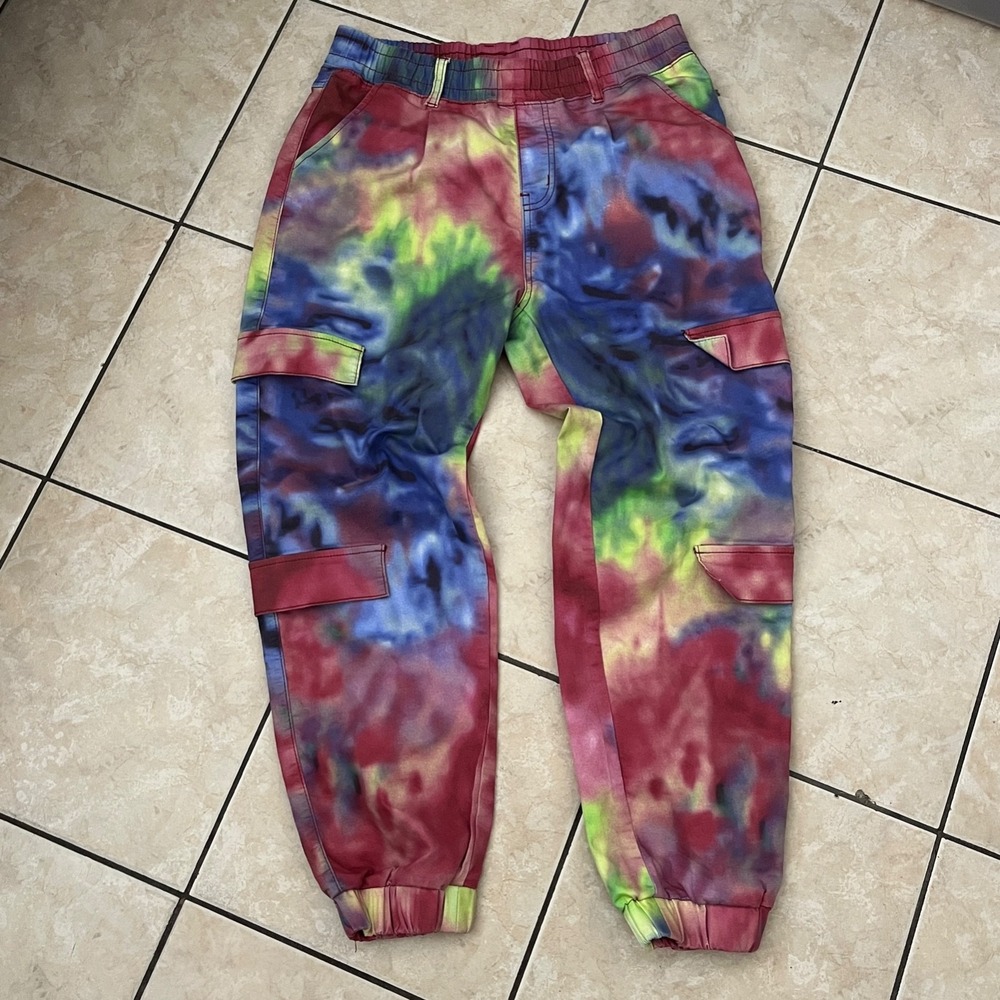 Unisex Tie Dye Cargo Jogger Pants 31 Medium Psychedelic Streetwear Festival Rave